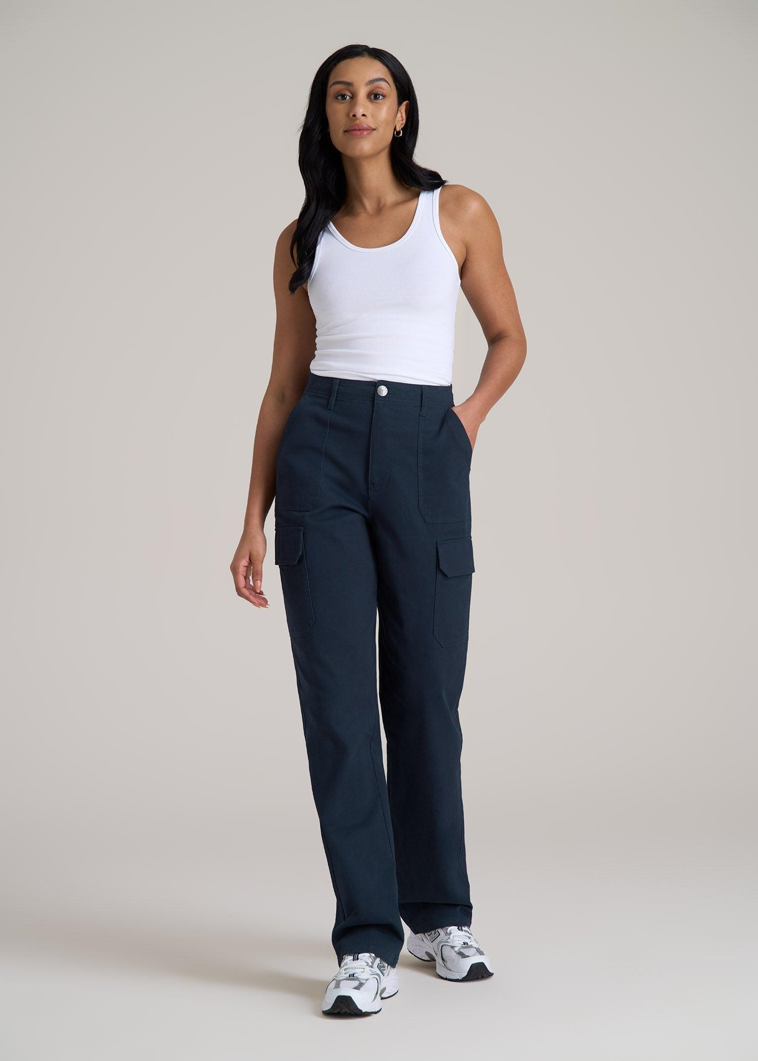 Straight Leg Cargo Chino Pants for Tall Women in Navy Product Image