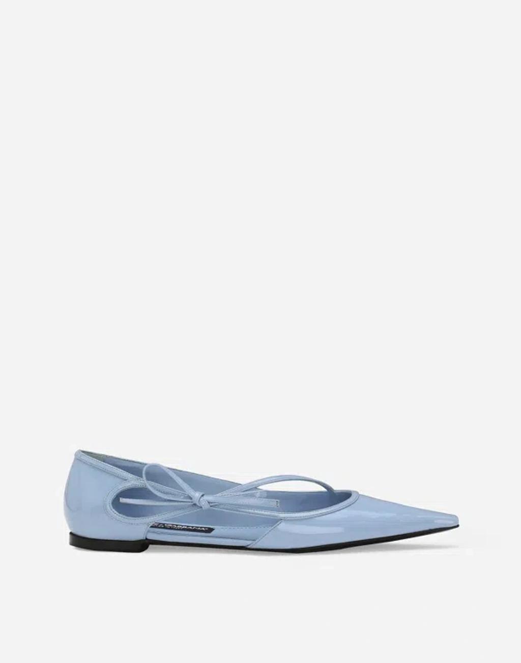 DOLCE & GABBANA Polished Calfskin Ballet Flats In Light Blue Product Image