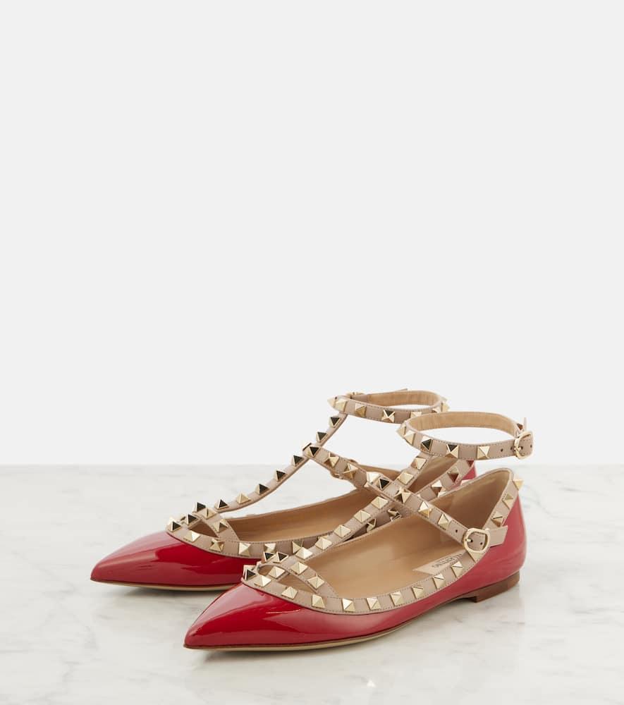 VALENTINO GARAVANI Rockstud Patent Leather Ballet Flats In Red Product Image