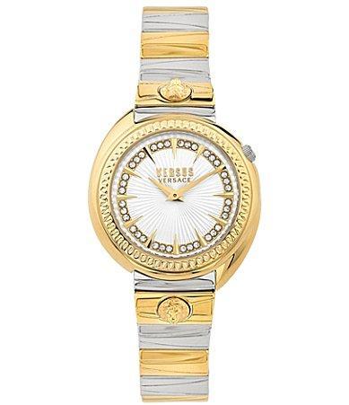 Versus By Versace Womens Tortona Crystal Two Hand Black Leather Strap Watch Product Image