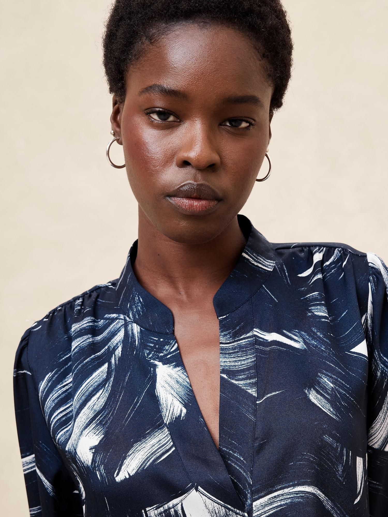 Crepe Volume-Sleeve Blouse Product Image