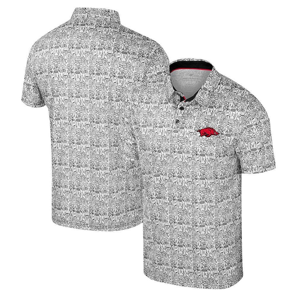 Men's Colosseum White Arkansas Razorbacks Big & Tall It's Time! Allover Printed Polo, Size: 5XB Product Image