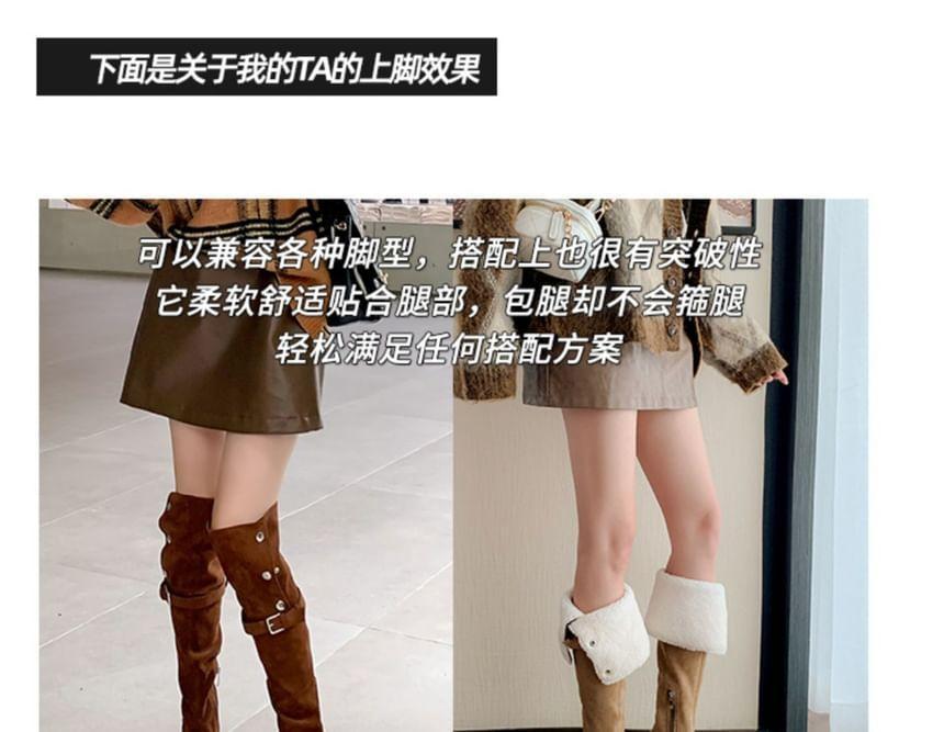 Platform Buckled Faux Suede Over The Knee Boots Product Image