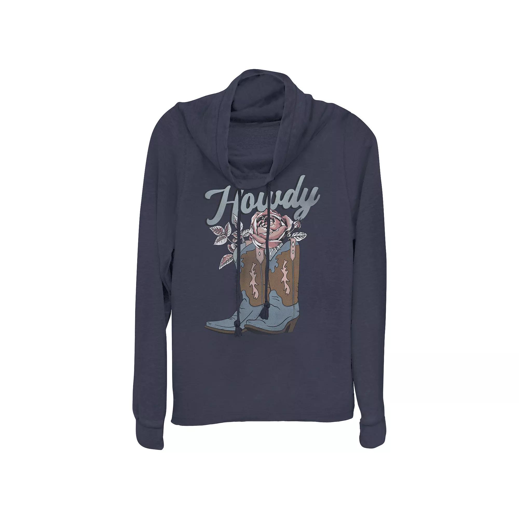 Women's Star Wars Yoda Be Merry You Will Cowlneck Graphic Lightweight Long Sleeve, Size: XS, Blue Product Image