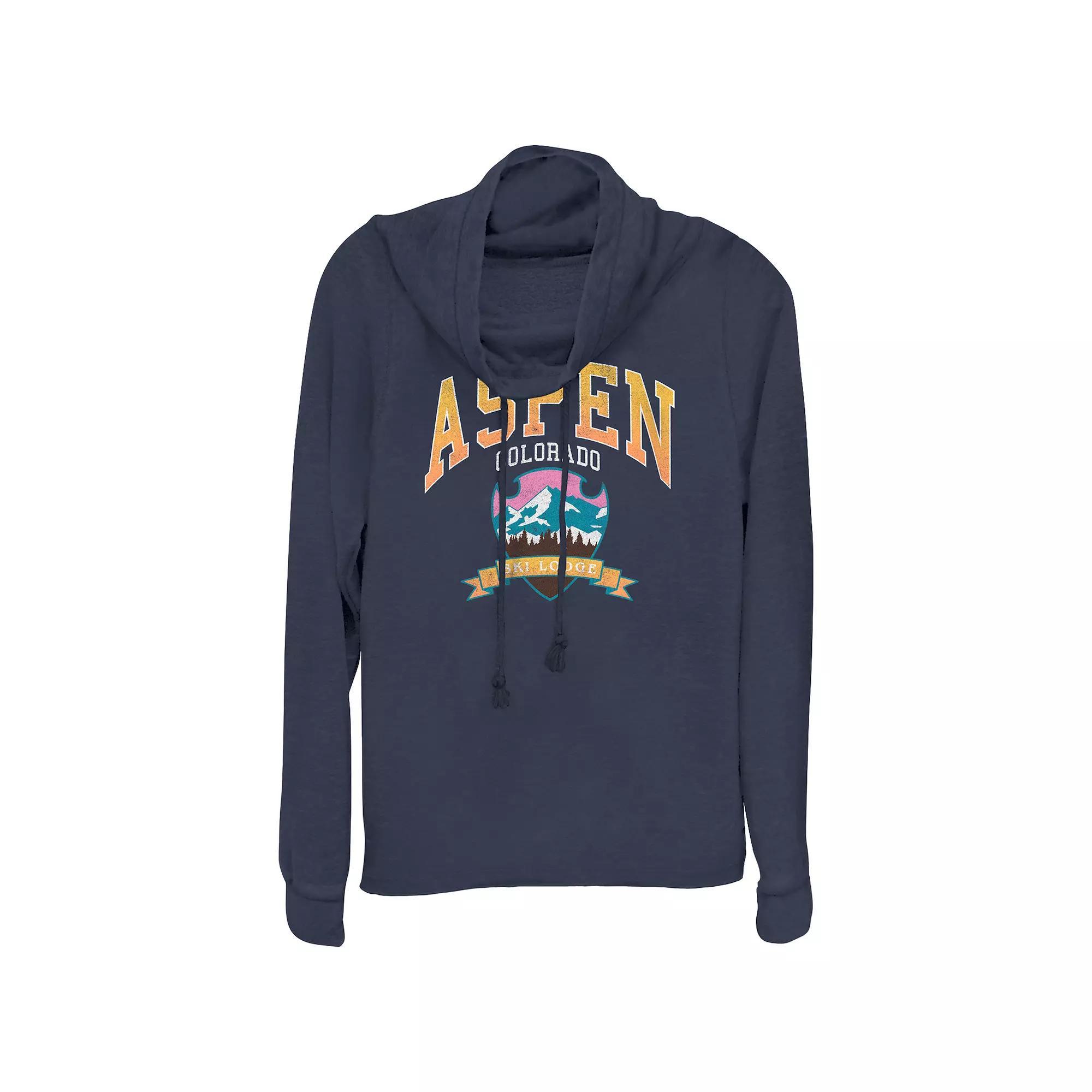 Women's Plus Aspen Colorado Ski Lodge Cowlneck Graphic Lightweight Long Sleeve, Girl's,  Product Image