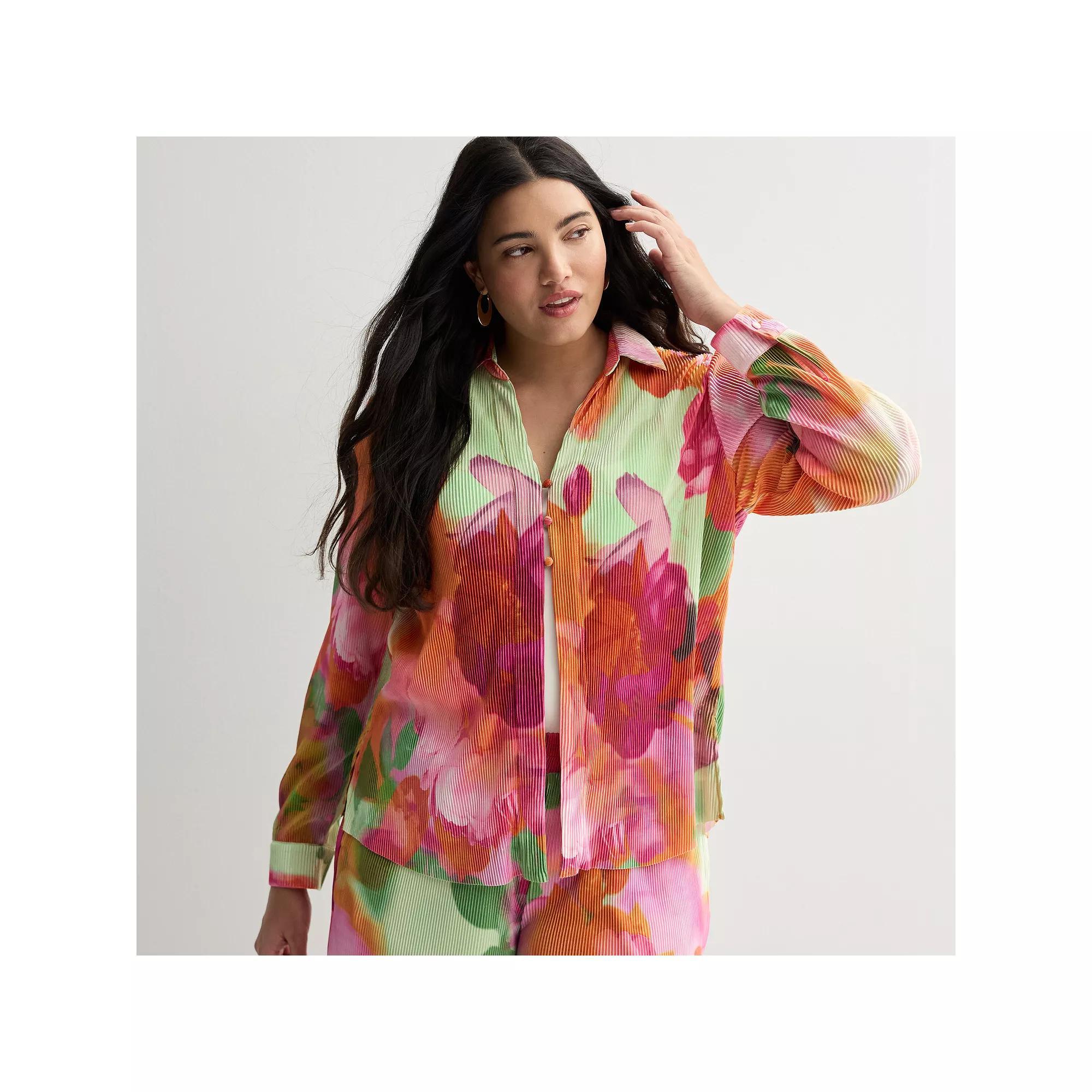 Women's INTEMPO™ Plisse Print Button Front Shirt, Size: Medium, Pink Garden Product Image