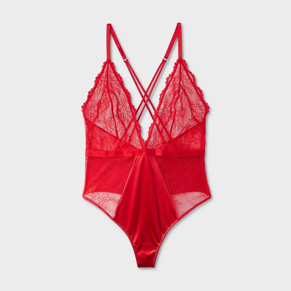 Women's Unlined Lace Lingerie Bodysuit - Auden™ Red S Product Image