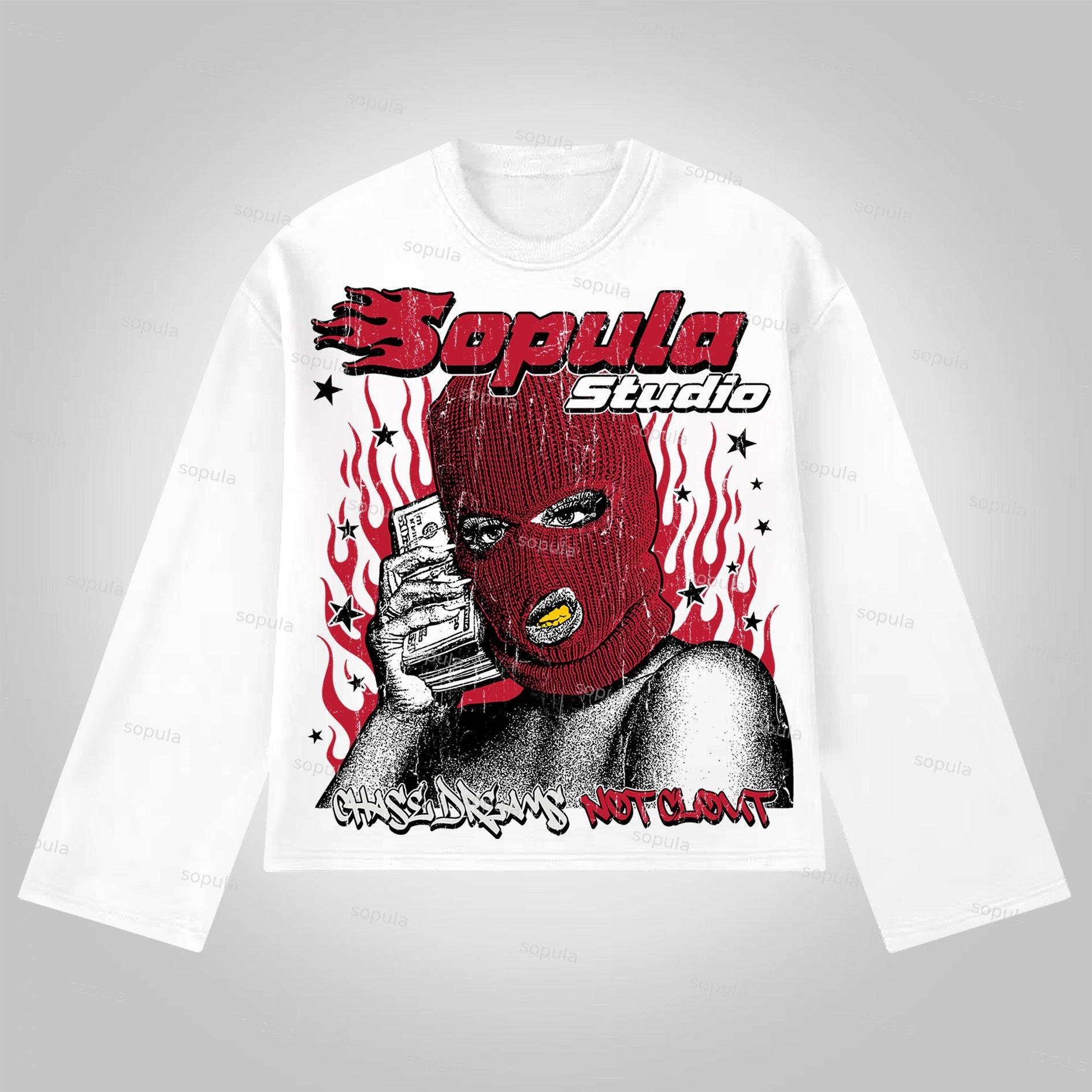 Sopula Bandit Flame Character Portrait Vintage Graphics Cotton Long Sleeve T-Shirt Product Image