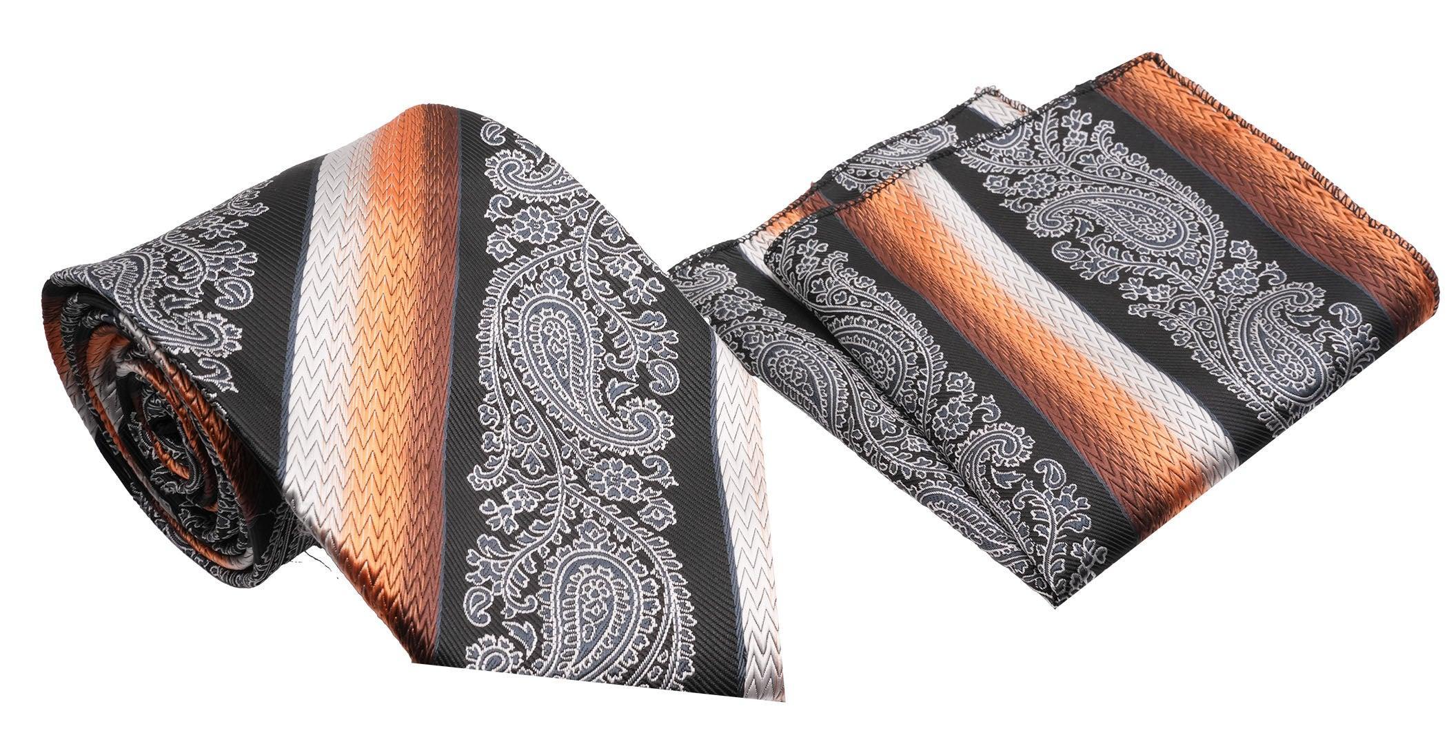 Black Copper Gradient with Diagonal Stripe Paisley Pattern Men's Classic Tie and Pocket Square Set Male Product Image