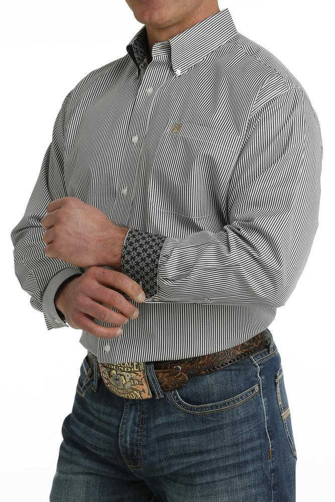 Cinch® Men's L/S Tencel™ Black/White Stripe Button Shirt Product Image