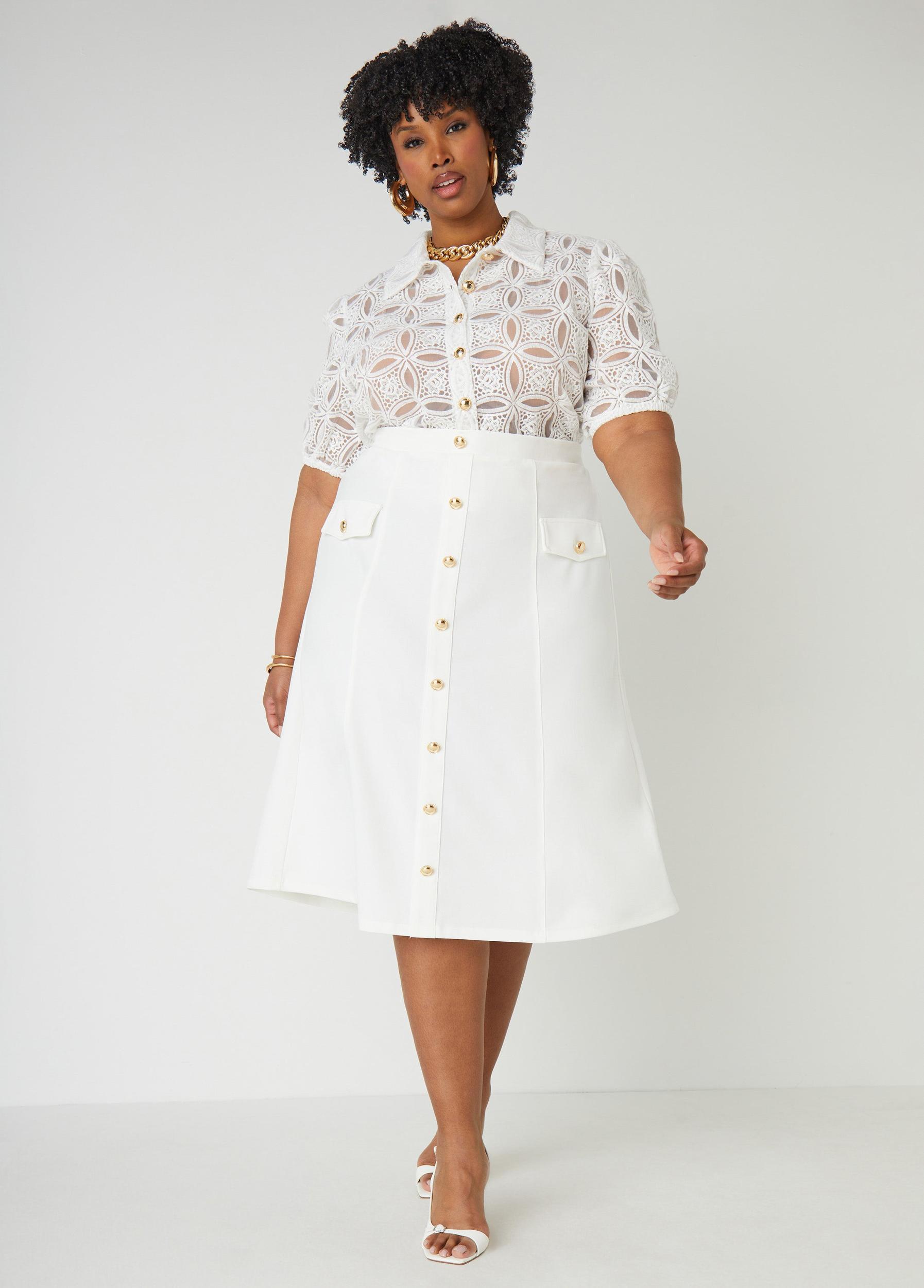 Button Embellished Midi Skirt Product Image