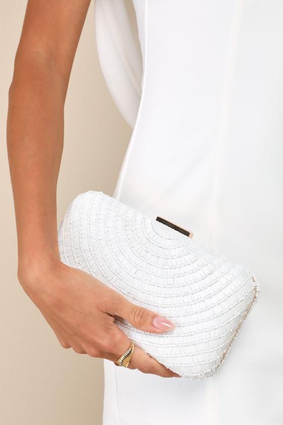 Incredible Shine White Beaded Rectangular Clutch Product Image