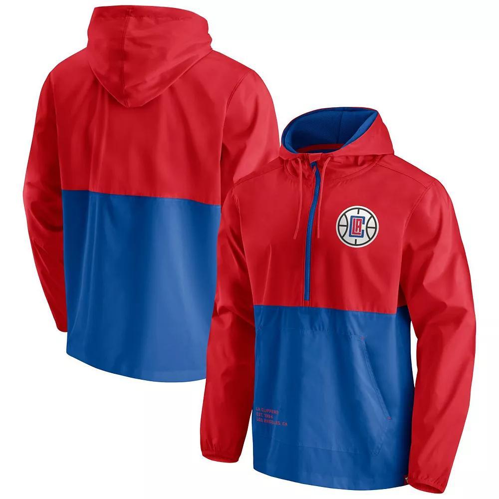 Men's Fanatics Branded Royal/Red LA Clippers Anorak Block Party Windbreaker Half-Zip Hoodie Jacket, Size: Small, Blue Product Image