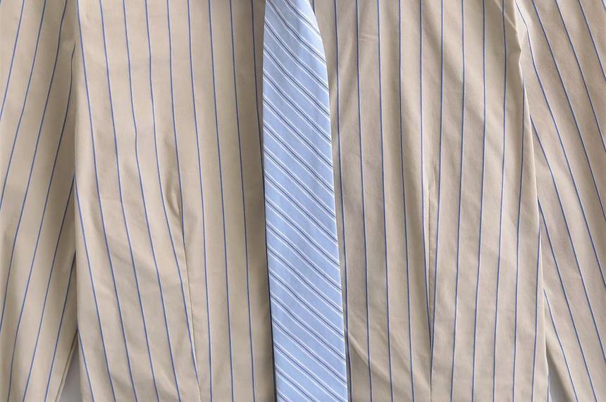 Long Sleeve Collared Striped Shirt with Necktie Product Image