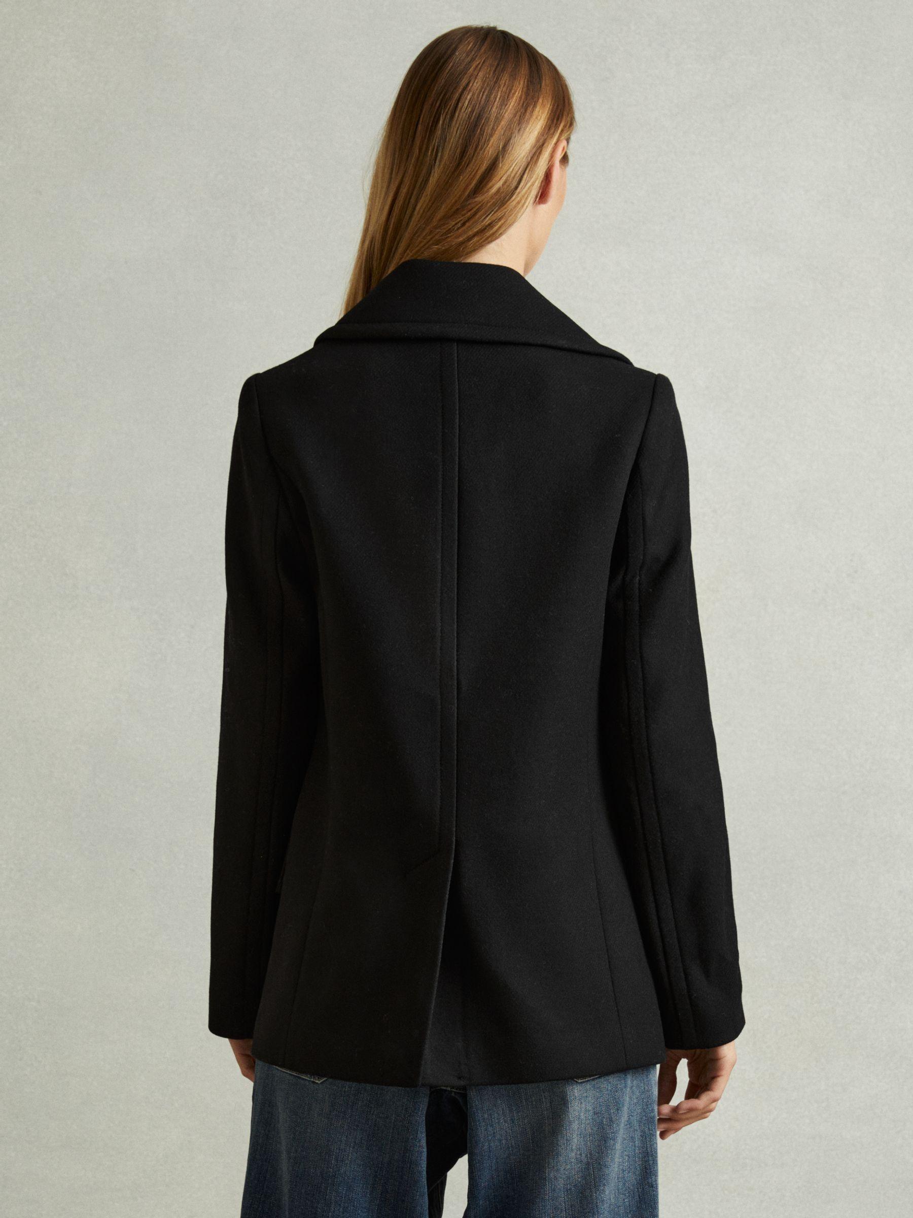 Wool Blend Double Breasted Pea Coat in Black Product Image