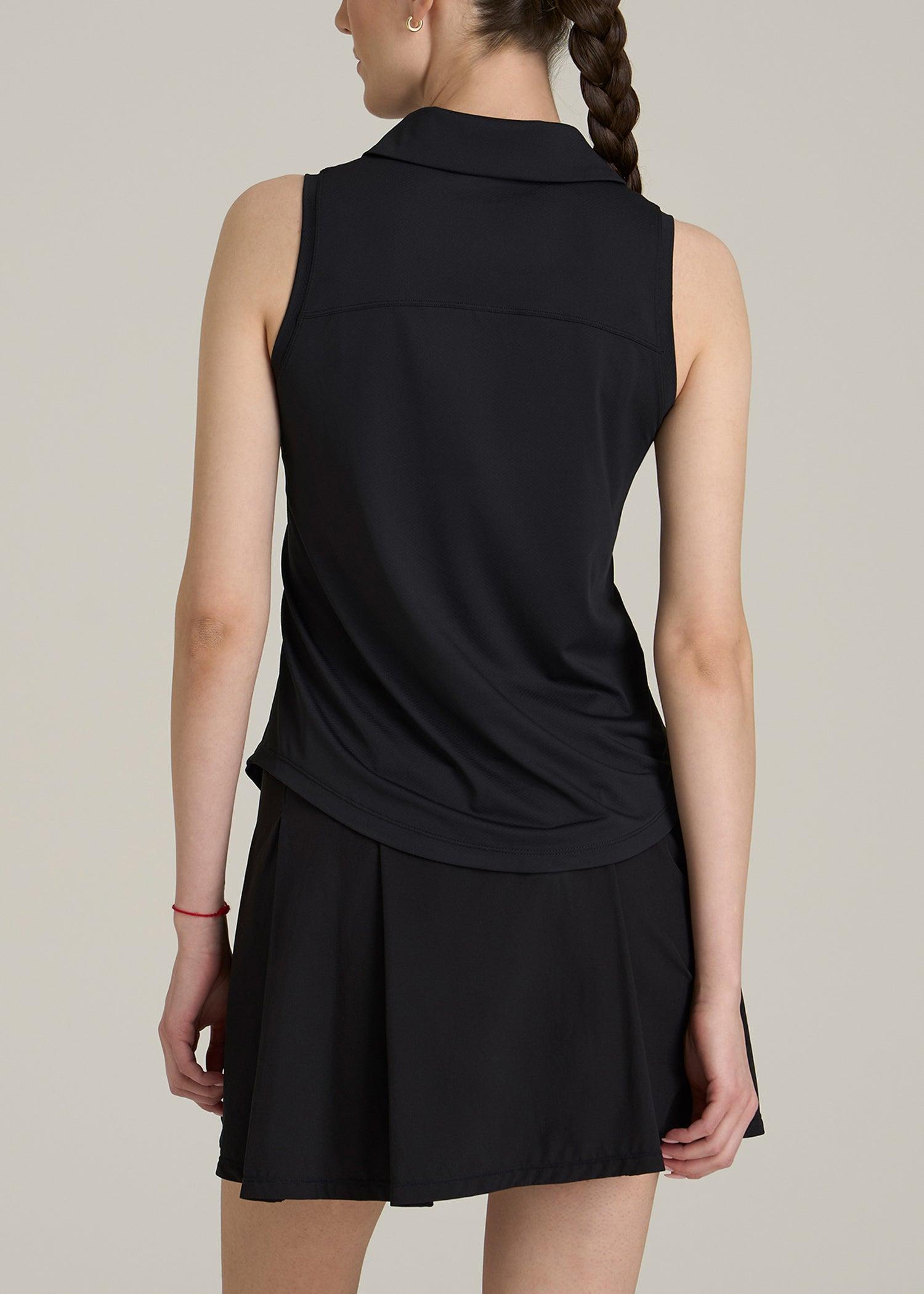 Active Sleeveless Polo Shirt for Tall Women in Black Female Product Image