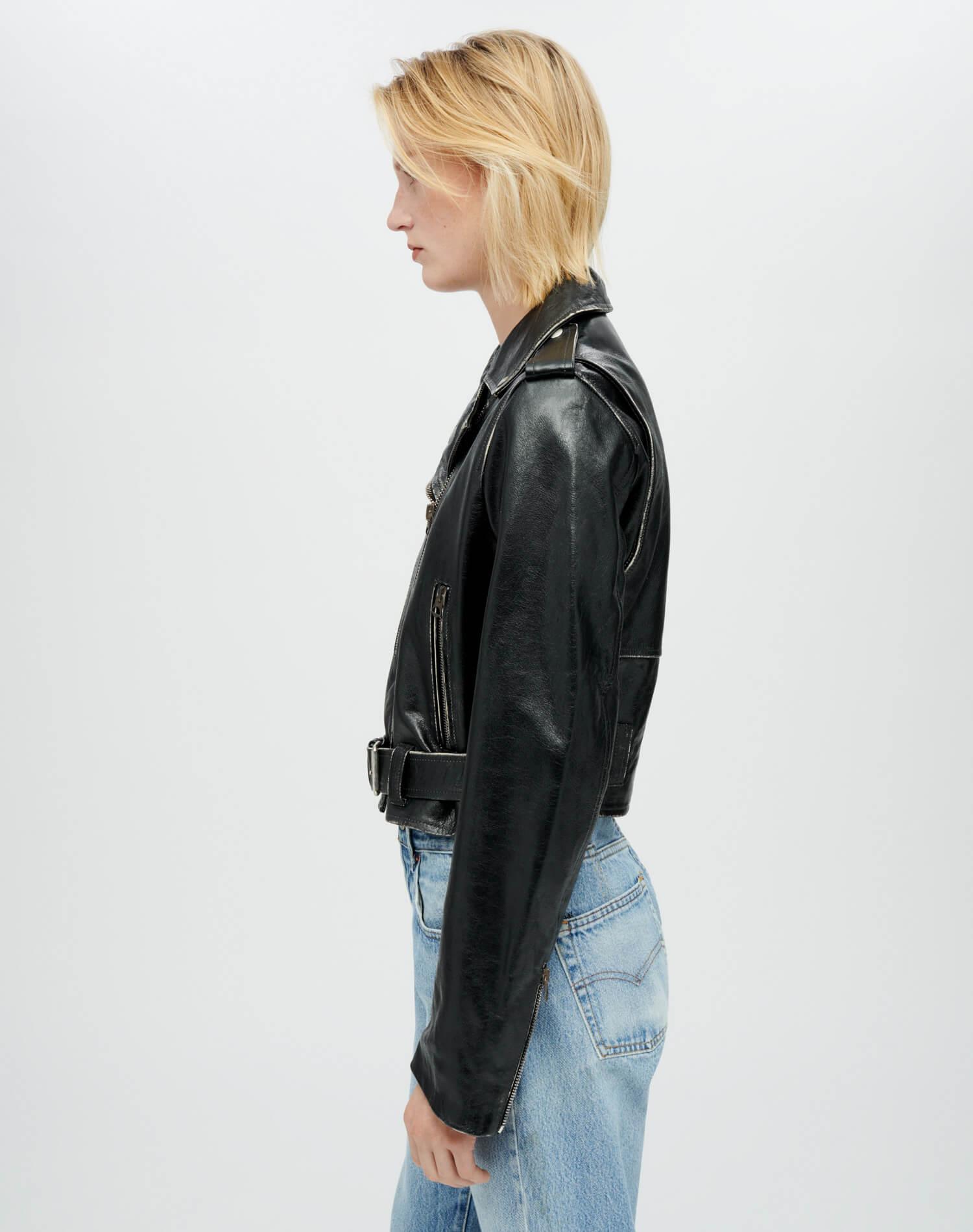 Leather Moto Jacket - Vintage Black Female Product Image
