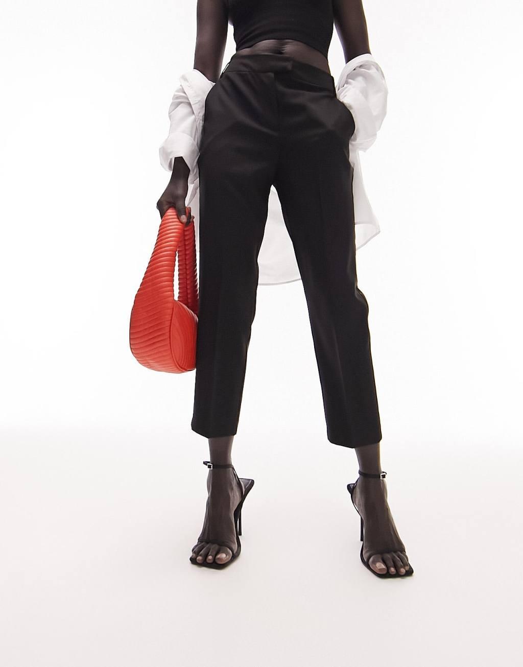 Topshop Petite tailoring Slim Cigarette Pants in Black Product Image