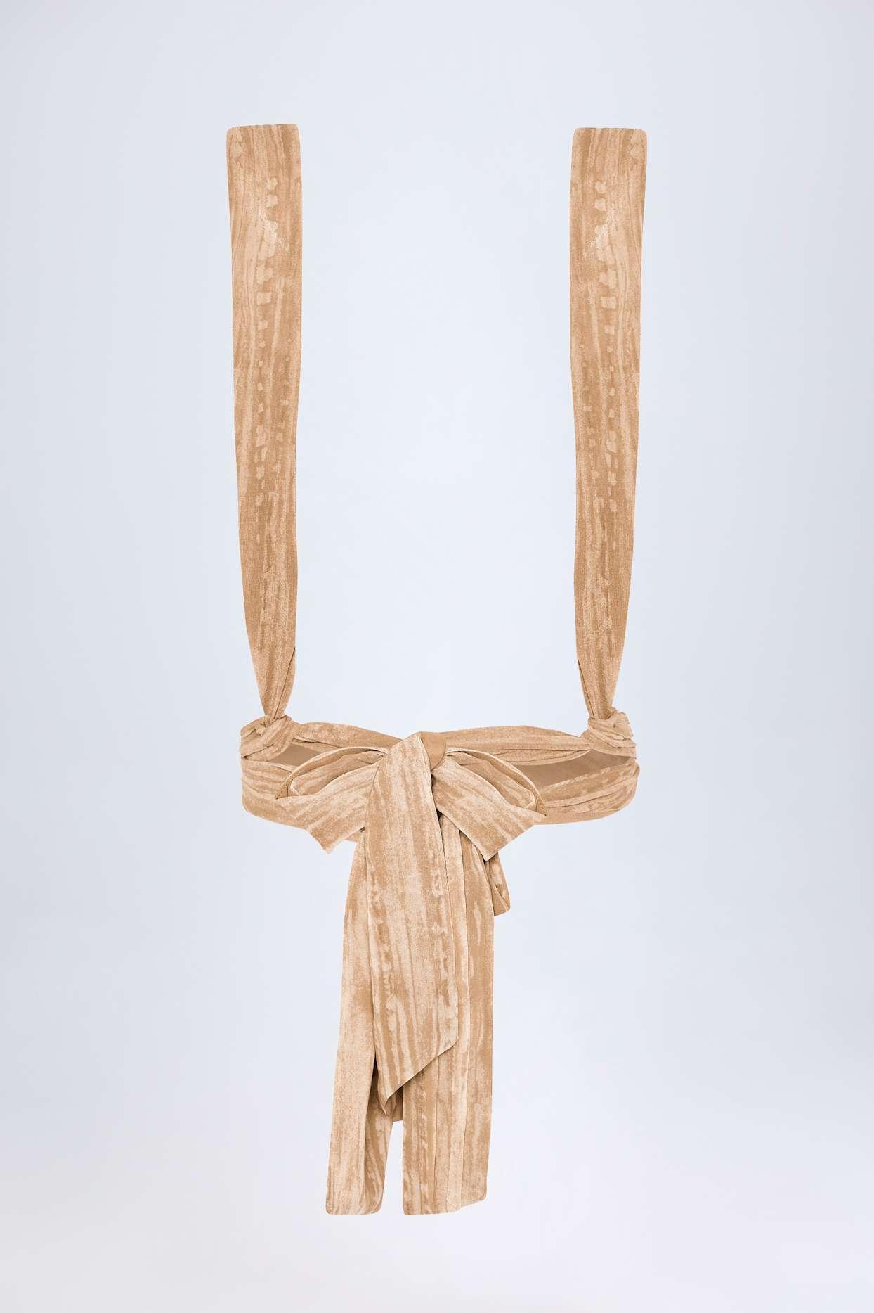 Ruffled Asymmetric Mid-Rise Maxi Skirt in Tan Print Product Image