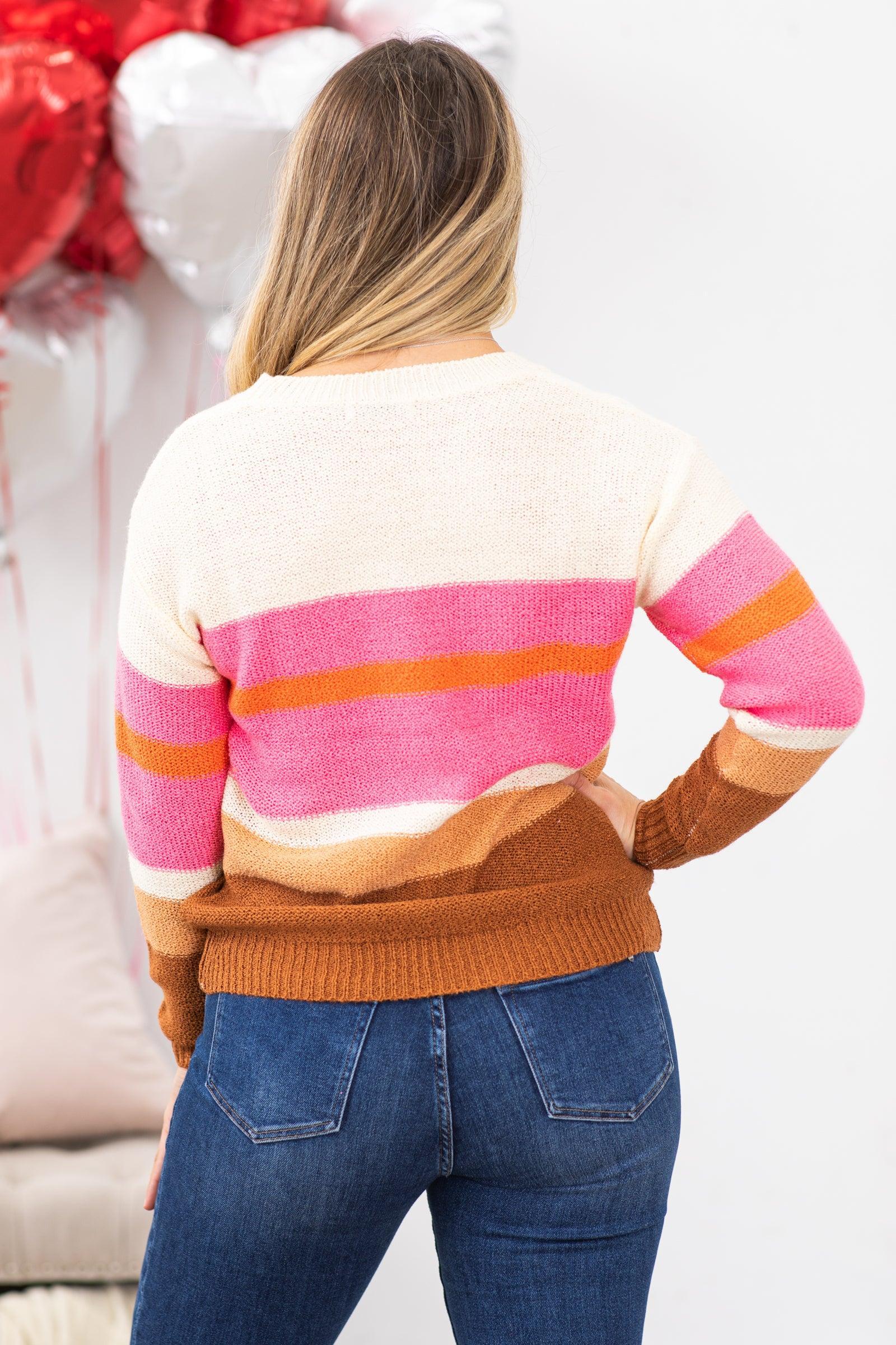 Pink and Camel Stripe Sweater Product Image