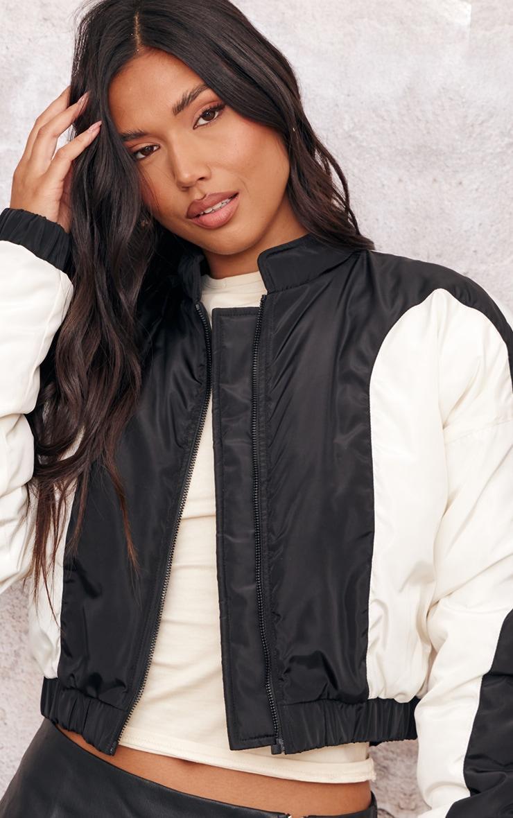 Black Contrast Panel Lightweight Puffer Jacket Product Image