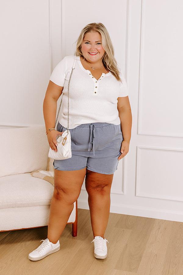 Cafe Hangout Ribbed Henley Top in Ivory Curves Product Image