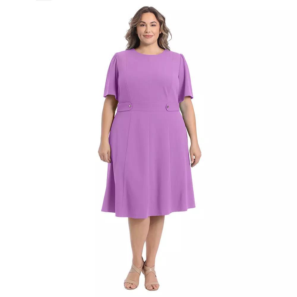 Plus Size London Times Short Sleeve Fit & Flare Midi Dress, Women's, Size: 14 W, Blue Product Image