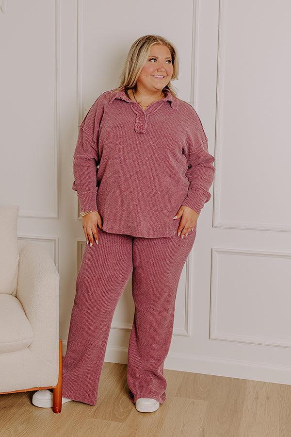 Cozy Haven Vintage Wash Knit Top in Sangria Curves Product Image