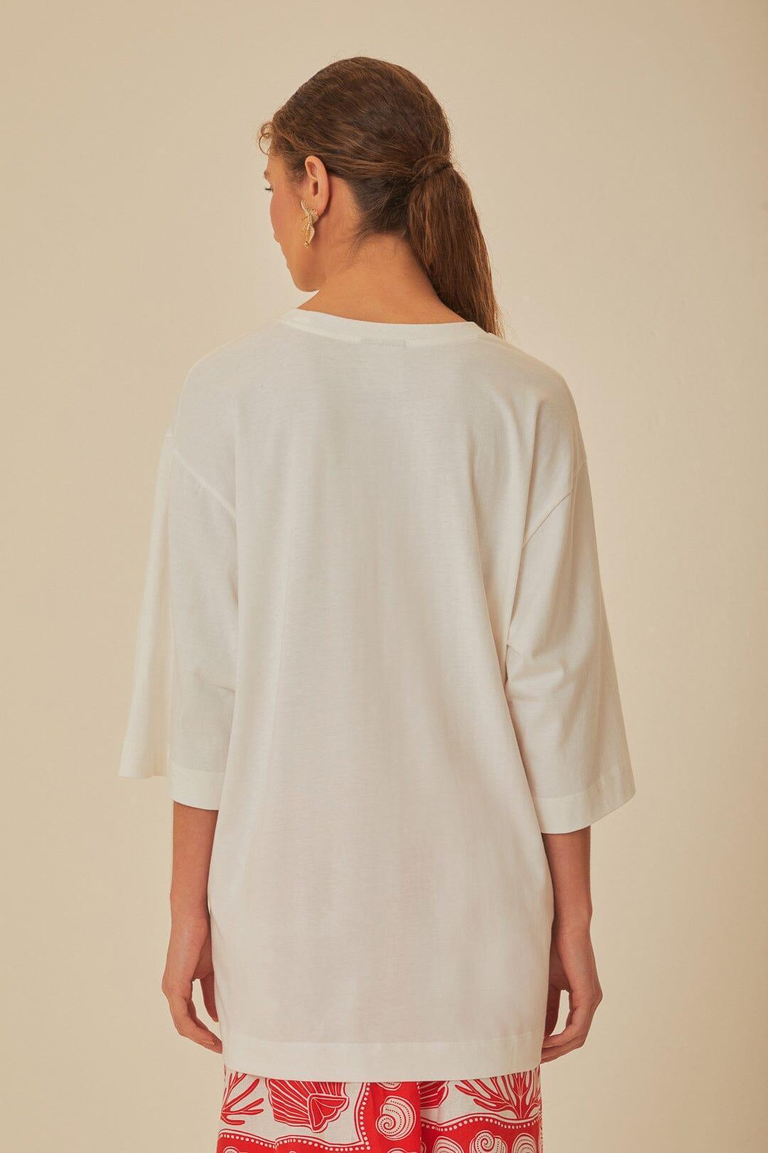 White Tropical Colors Organic Cotton Oversized T-Shirt Product Image