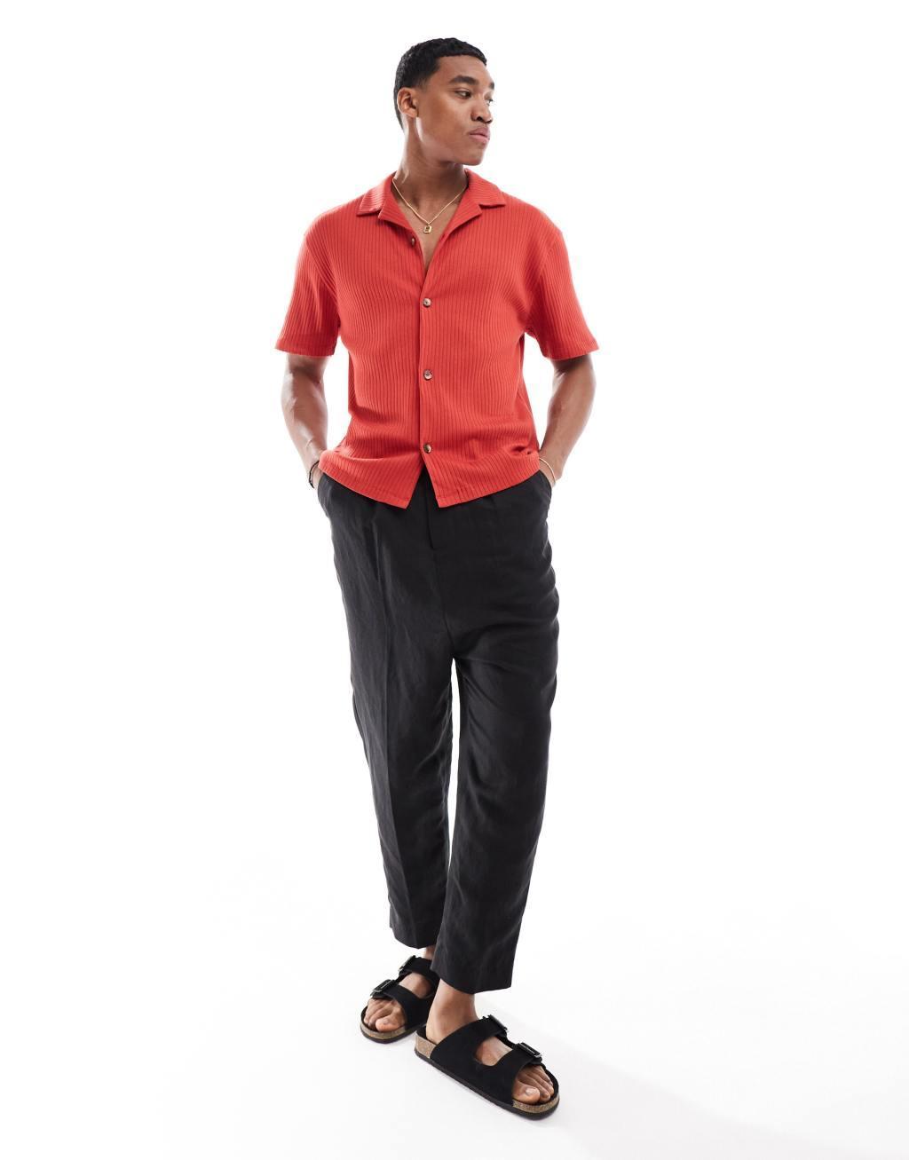 ASOS DESIGN relaxed rib polo shirt in red  Product Image