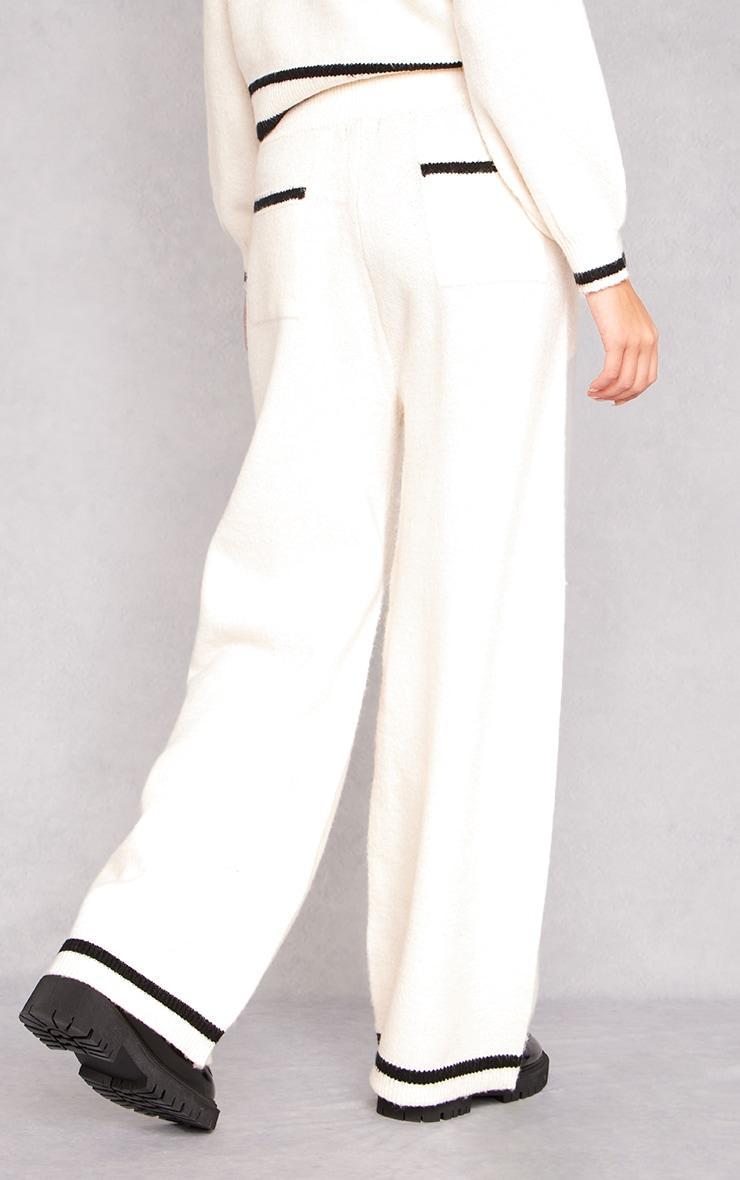 Cream Soft Knit Contrast Stripe Detail Wide Leg Pants Product Image