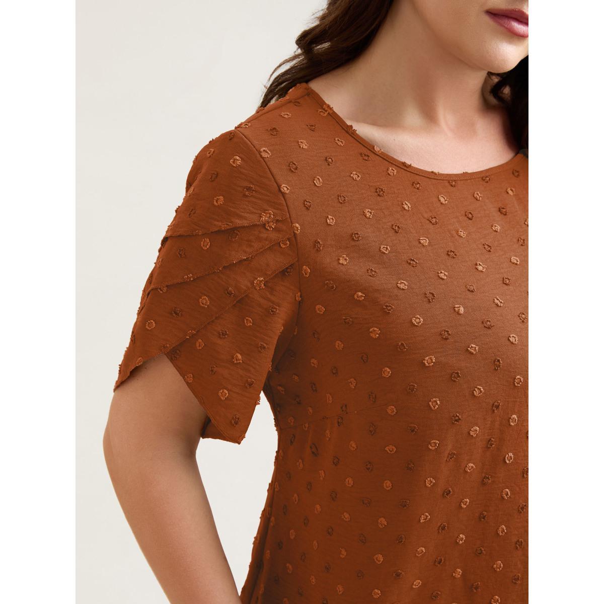 Plus Size Browncoffeecolor Textured Color Contrast Petal Sleeve Blouse Women Timeless Short sleeve Round Neck Elegant Blouses BloomChic 26/4X Product Image