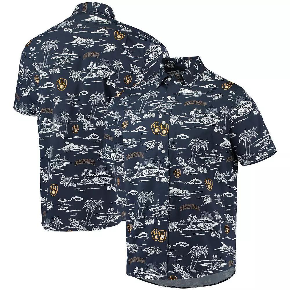 Men's Reyn Spooner Navy Milwaukee Brewers Kekai Performance Button-Up Shirt, Size: Small, Blue Product Image