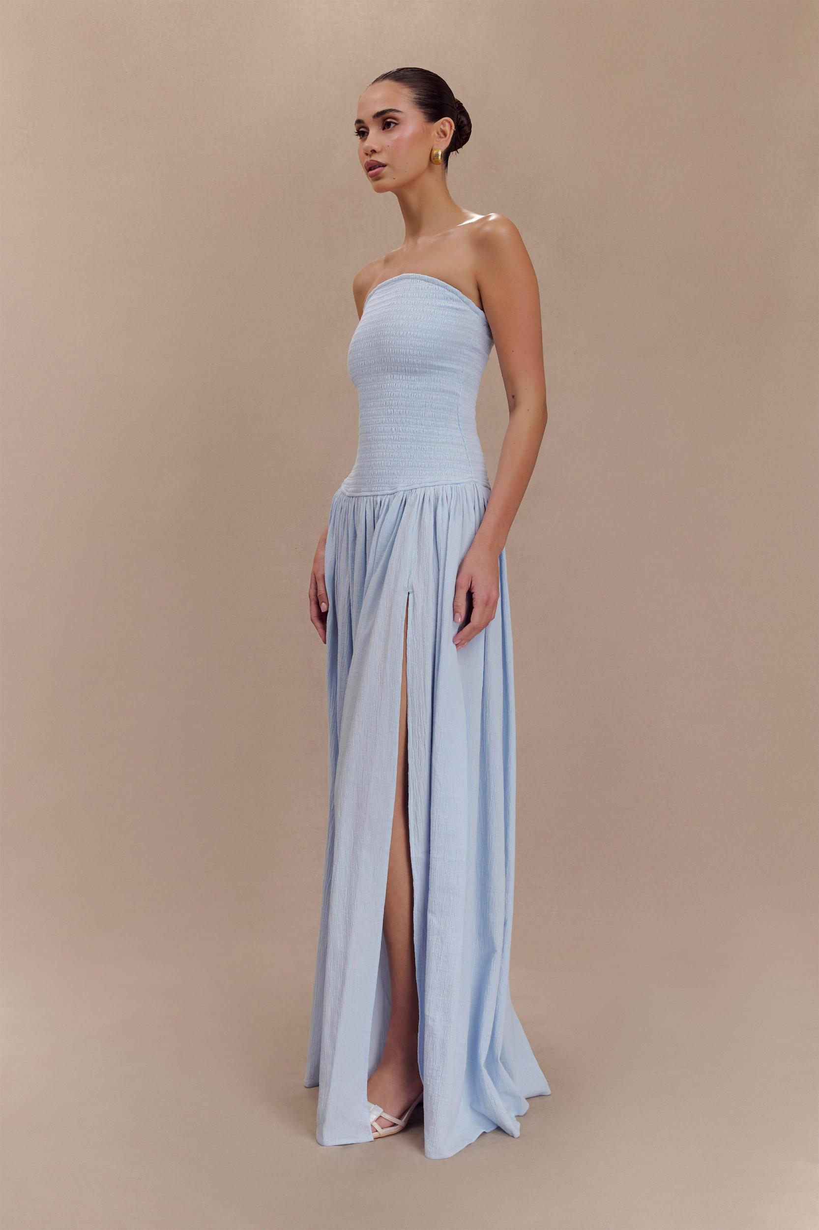 Maureen Cotton Shirring Maxi Dress - Powder Blue Product Image