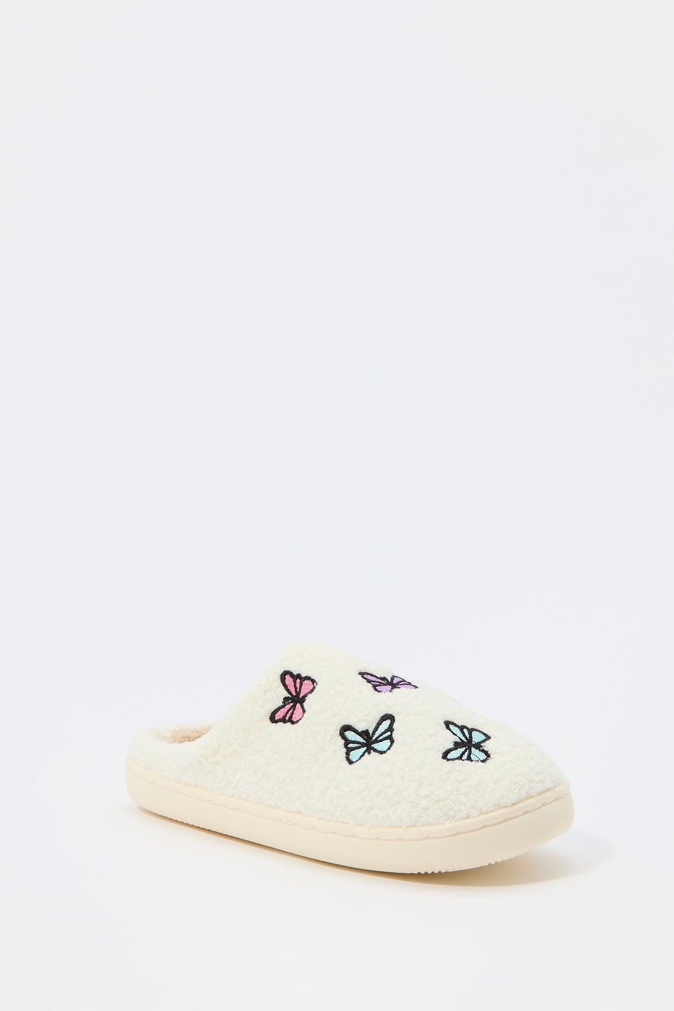 Butterfly Embroidered Sherpa Slipper Female Product Image