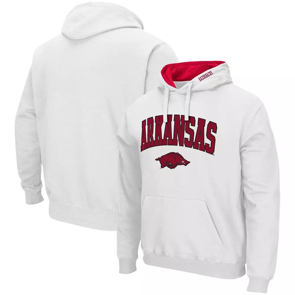 Men's Colosseum White Arkansas Razorbacks Arch & Logo 3.0 Pullover Hoodie,  Product Image