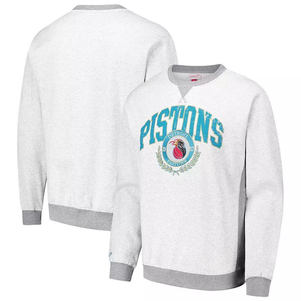 Men's Mitchell & Ness Heather Gray Detroit Pistons Vintage Logo Pullover Sweatshirt,  Product Image