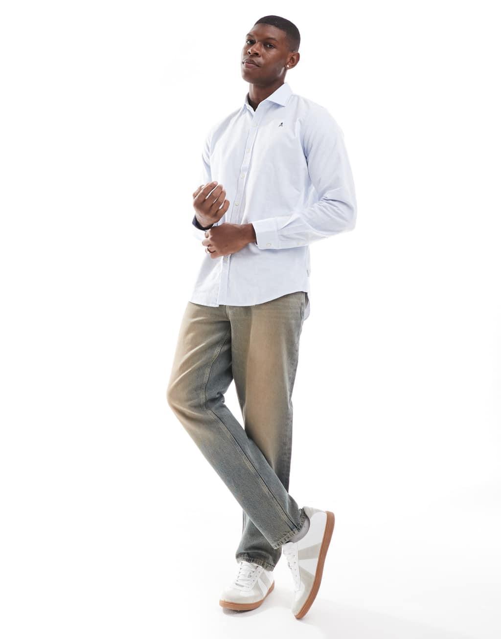 Scalpers Oxford Peach Shirt In Sky Blue  Product Image