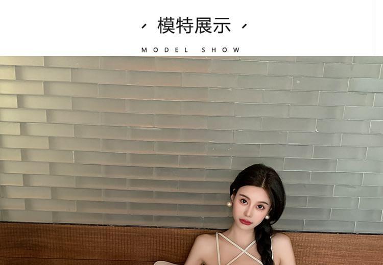 Spaghetti Strap Midi A-Line Eyelet Lace Dress Product Image