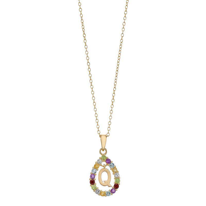 14k Gold Over Silver Gemstone Initial Pendant Necklace, Womens Y Product Image