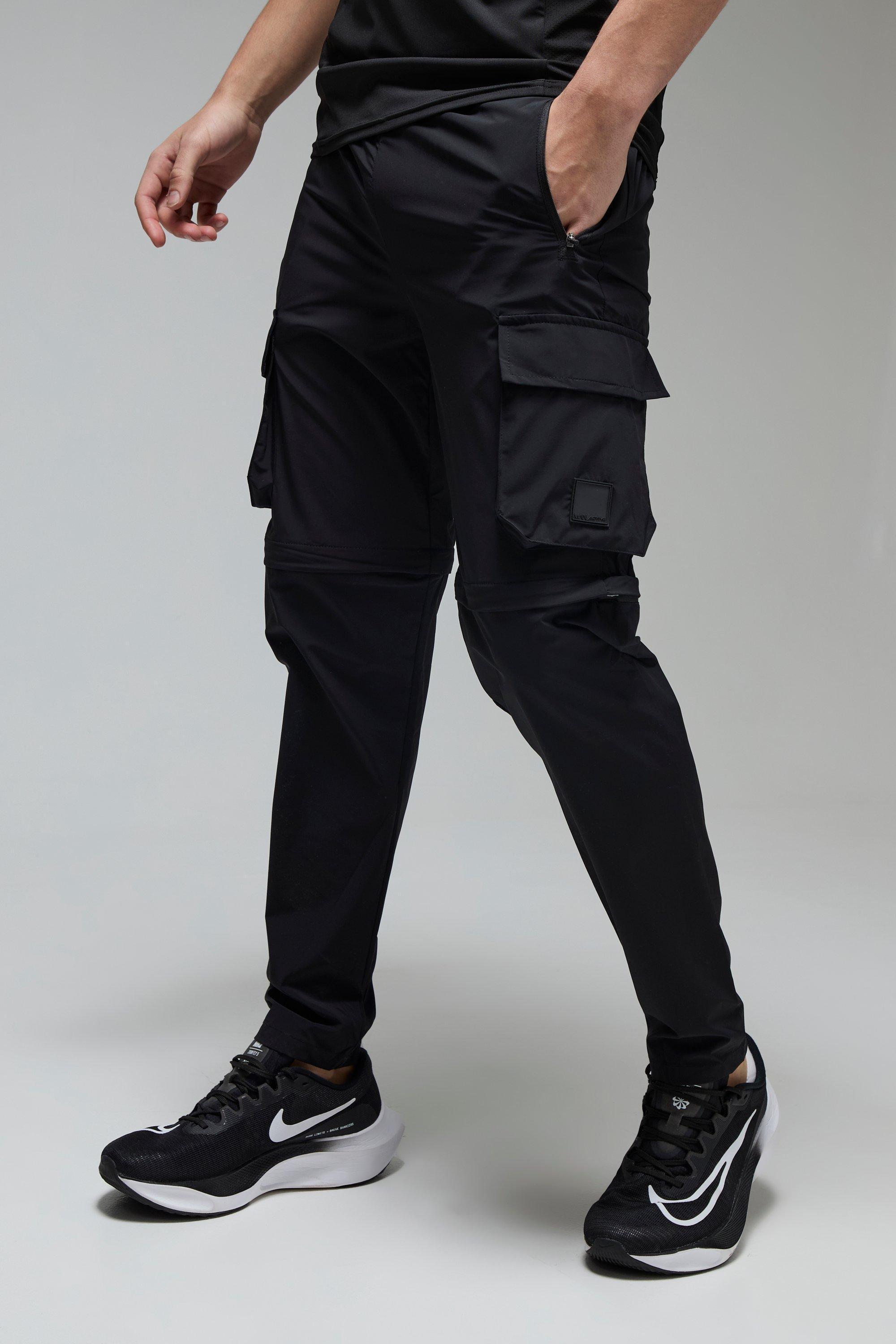 Mens Black Man Active Cargo Zip Off Tapered Jogger, Black Product Image