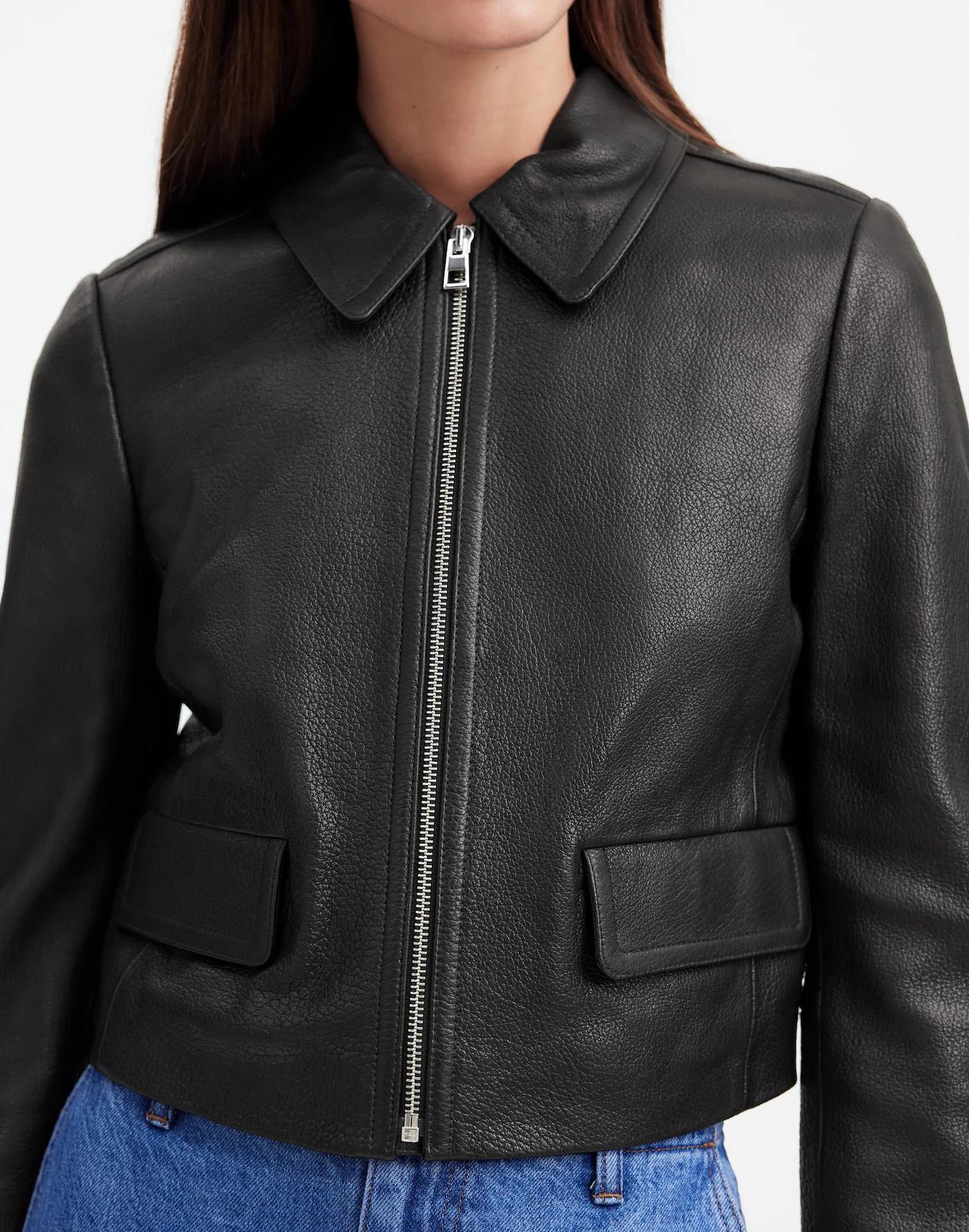 Shrunken Zip-Front Jacket in Leather Product Image