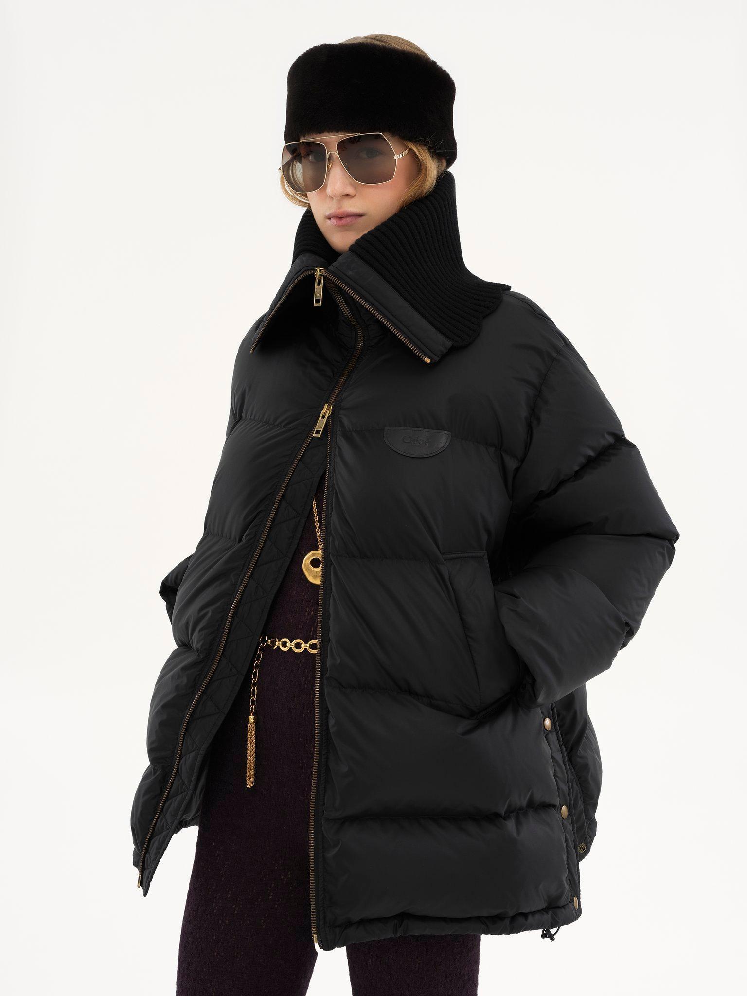 High-neck puffer jacket in shiny nylon Product Image