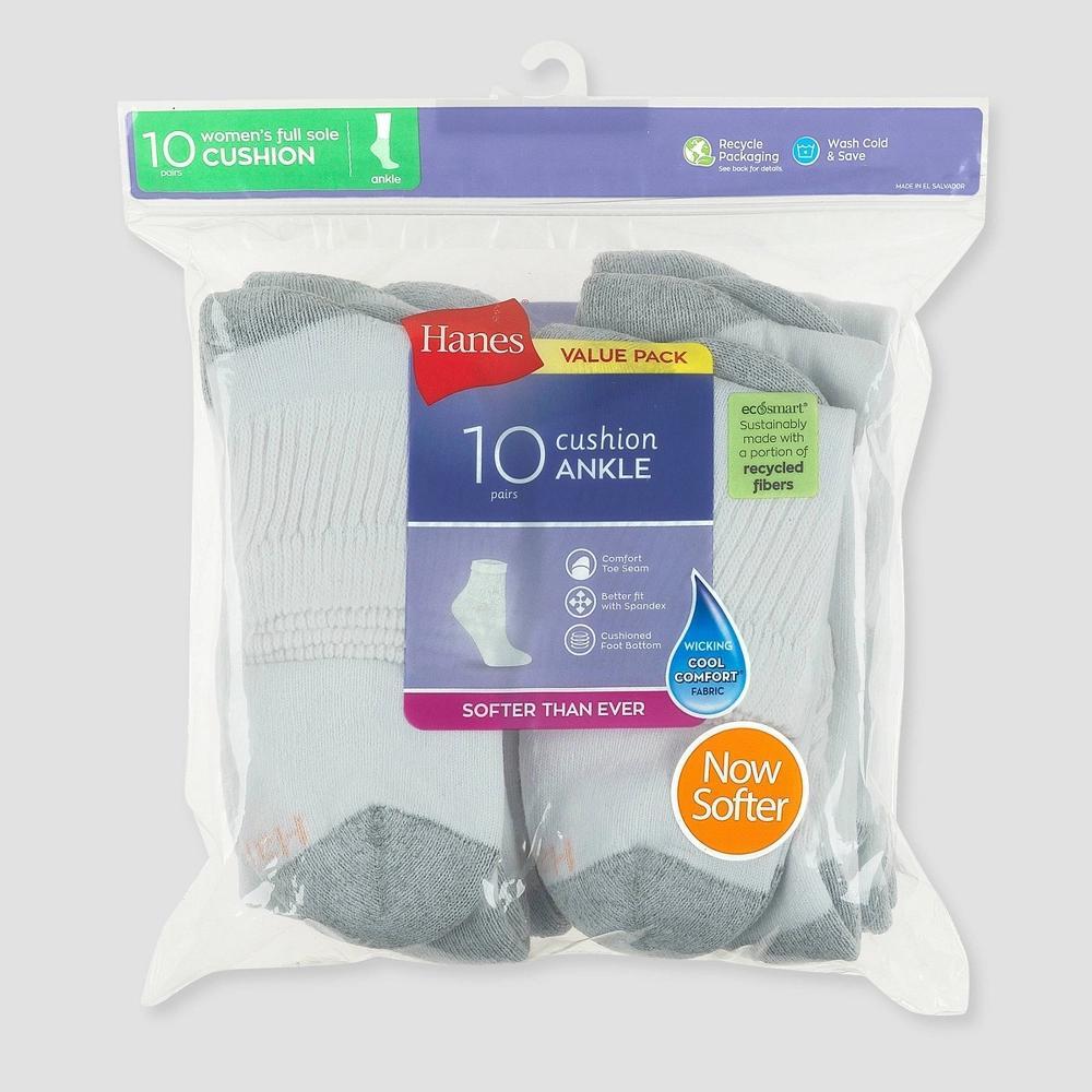 Hanes Womens Athletic Ankle Socks, Full Sole Cushion, 10-Pairs Black 5-9 Product Image