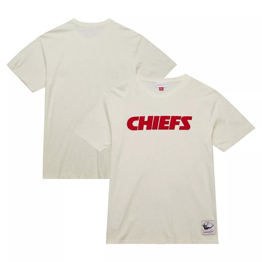 Men's Mitchell & Ness  Cream Kansas City Chiefs Vintage Logo Heritage Slub T-Shirt, Size: 3XL, Beige Product Image