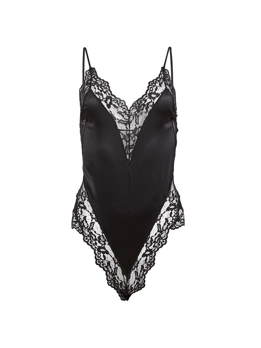 Fleur du Mal Venus Lace Trim Silk Thong Teddy Ivory XS Product Image