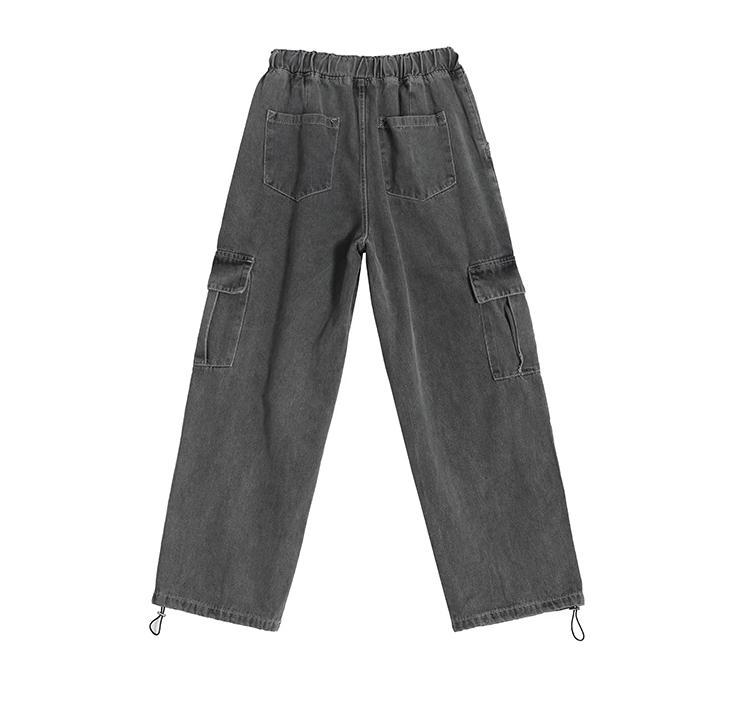 RT No. 11513 GRAY DRAWSTRING WIDE CARGO PANTS Product Image