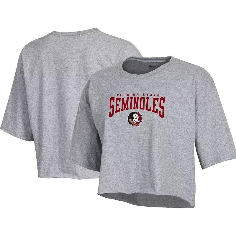 Womens Champion Heather Gray Florida State Seminoles Boyfriend Cropped T-Shirt Product Image