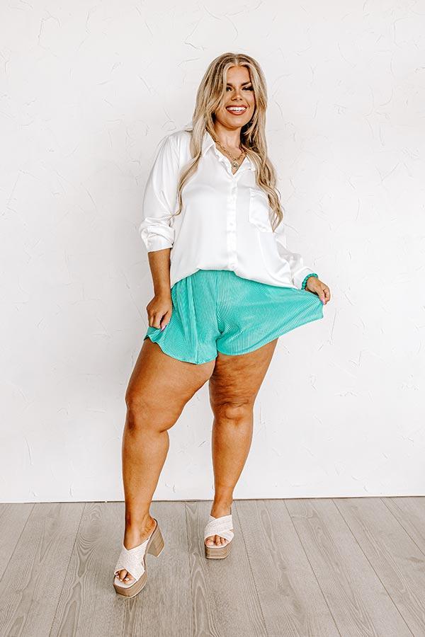 Tour The Town Pleated Shorts In Turquoise Curves Product Image