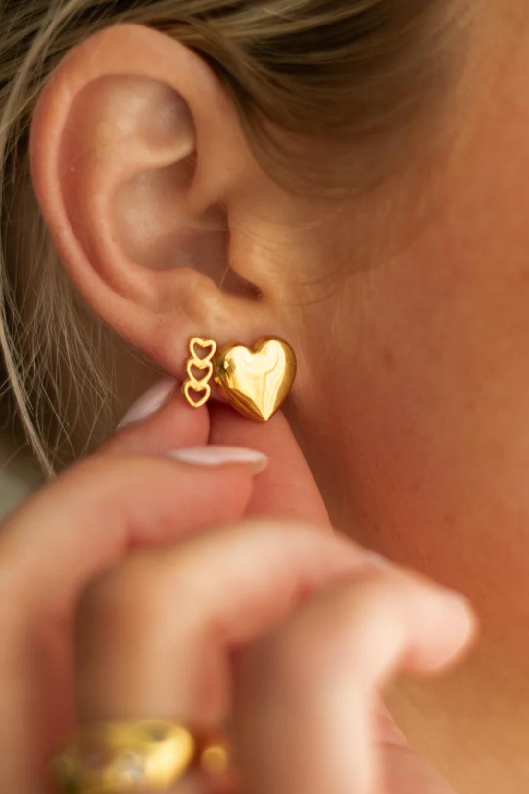 Mini Triple Heart Stud Earrings Product Image